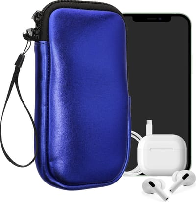 kwmobile telefoontasje universeel geschikt voor L - 6,5" smartphones - 16,5 x 8,9 cm - Hoesje met rits en polslusje -In metallic donkerblauw -