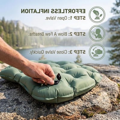 Draagbaar opblaasbaar zitkussen voor camping en reizen, waterdicht en compact, 36 x 28 cm, ideaal voor vliegtuig en trein