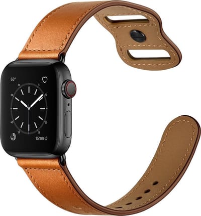 By Qubix - Geschikt voor Apple Watch bandje - Leren bandje dubbele lus - Bruin - Geschikt voor Apple Watch 38mm / 40mm / 41mm / 42mm - leren smartwatchbandje - Horlogebandje