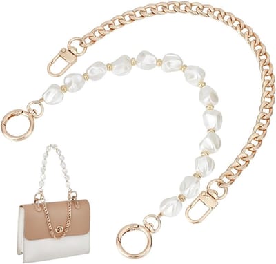 Stijlvolle parel portemonnee ketting, korte platte ketting voor 12-13 inch tassen, lichtgouden tas verlenger en vervangende handvatten voor handtassen en schoudertassen