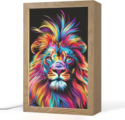Nachtlampje 20x30 cm - Kinder lampje - Leeuwen - Kleurrijk - Zwart - Dieren - Tafellamp kinderkamer - Slaapkamer lamp - Bedlamp kinderen - Kinderlampje stopcontact - Wandlamp babykamer - Nachtlampjes