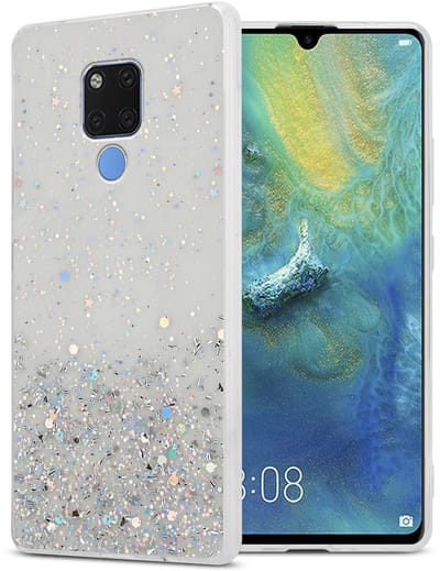 Cadorabo Hoesje geschikt voor Huawei MATE 20 in Transparant met Glitter - Beschermhoes van flexibel TPU silicone met fonkelende glitters Case Cover Etui