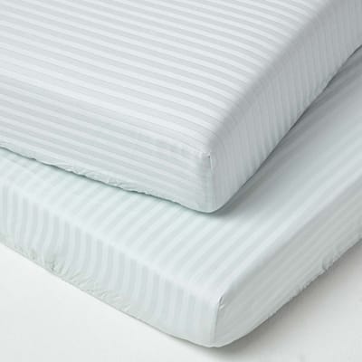 Homescapes Baby Hoeslaken Ledikant 60x120 cm – Set van 2 – Blauw – Satijnstreep 100% Egyptisch Katoen – OEKO-TEX®