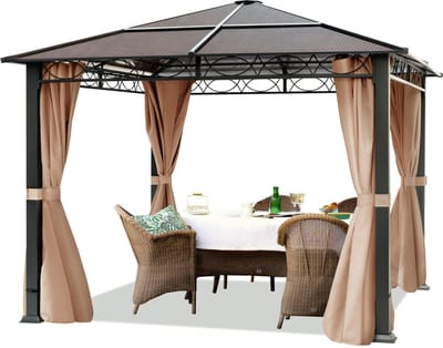 Tuinpaviljoen 3x3 m hardtop polycarbonaat dak waterdicht aluminium deluxe paviljoen met 4 zijwanden partytent taupe