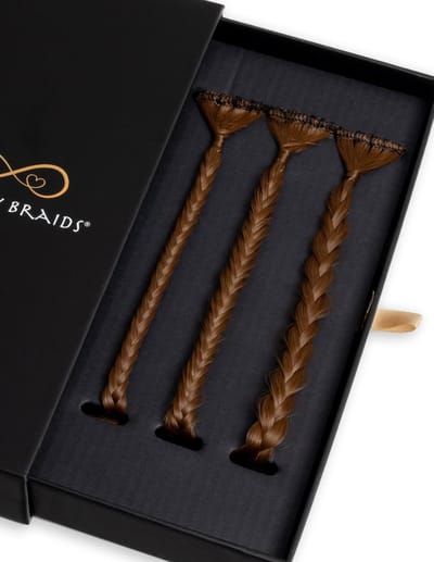 Infinity Braids - Braidies - Set van 3 Clip-in Vlechtjes - Lizzy, Jolie & Viènne Stijl - Haarklem - Haarclip - Haarclip Dames - Haarklemmen - Infinity Braidies Mini Apricot Amber