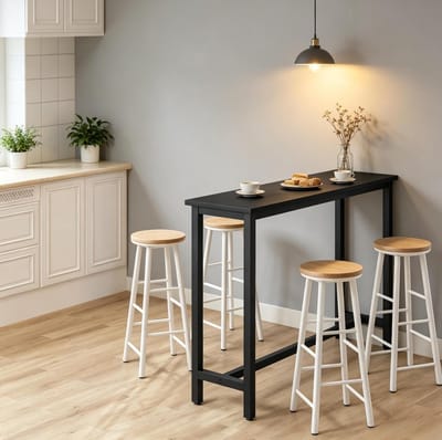 STILVORA Bartafel - Stabiele Hoge Tafel Voor Keuken En Bar - Rechthoekig Design Voor Wonen En Horeca - MDF En Metaal - 140x40x100 Cm - Zwart