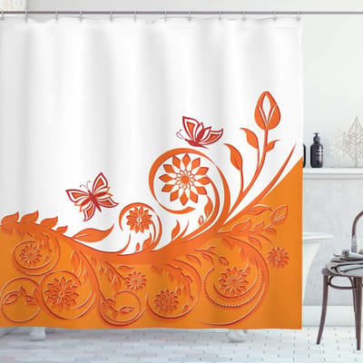 ABAKUHAUS – Douchegordijn 175x240 cm – Oranje/Wit – Waterdicht, Wasbaar
