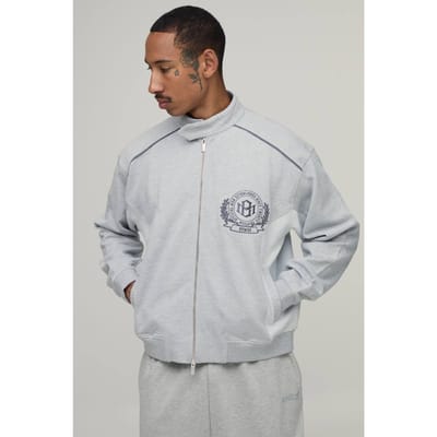 Boxy Fit Biker Jack Met Kleurblokken In Jersey | Grey | Size XS