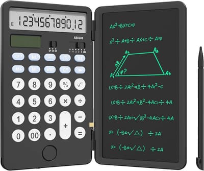 Basis Calculator met 6,5 inch Schrijfblok en Uitwisbare LCD Schrijftablet – Draagbare 2-in-1 Rekenmachine voor Kantoor en School