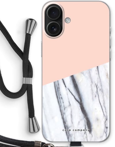 Case Company® - Hoesje met koord geschikt voor iPhone 16 Plus hoesje met Koord - A touch of peach - Telefoonhoesje met Zwart Koord - Bescherming aan alle Kanten en Over de Schermrand