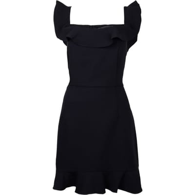 French Connection Frill Bardot Tlrd Dress Short Black Größe: 6 | Minikleider Outlet | Damen | Schwarz