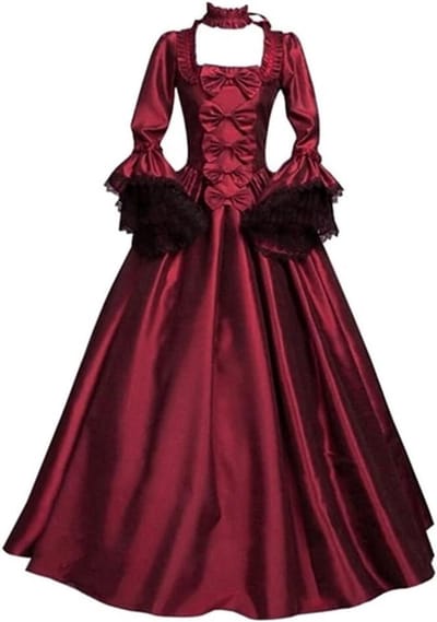 Allecto Plus - Middeleeuws Kostuum Renaissance Stijl met Kant - Halloween en Vitoriaanse Themafeest - Lange Jurk voor Bal en Promenade