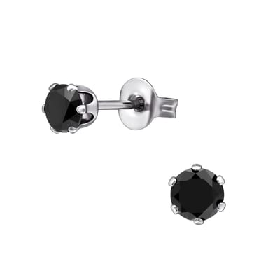 CS Joy - Oorbellen - 4 mm - Chirurgisch staal - zwart zirkonia - oorknoppen