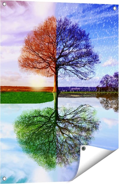 Gards Tuinposter Vier Seizoenen Boom - 60x80 cm - Tuindoek - Tuindecoratie - Wanddecoratie buiten - Tuinschilderij