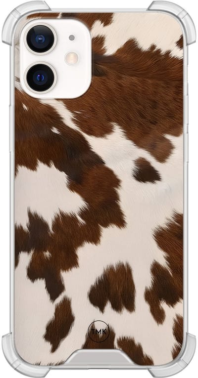 Shockproof hoesje geschikt voor Apple iPhone 12 mini - Cow vibe - Schokbestendig - Verhoogde randen - TPU case - Extra Sterke Back Cover - Print - Transparant, Bruin