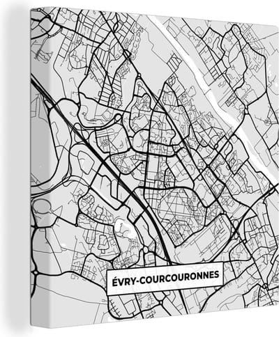 Canvas Schilderij Stadskaart - Frankrijk - Kaart - Évry-Courcouronnes - Plattegrond - 20x20 cm - Wanddecoratie