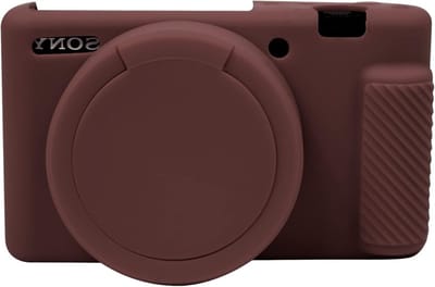 Hoes voor ZV-1 Camera met Verwijderbare Lens, Antikras Siliconen Bescherming en Comfortabele Pasvorm in Bruin