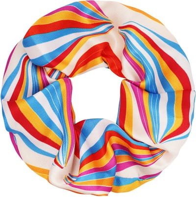 Haarsoires Haarelastiek Scrunchie – Streepprint – Gladde Stof – Creme Blauw Rood - Haarkrinkel - Haar Elastiek met Stof - Zacht & Haarvriendelijk