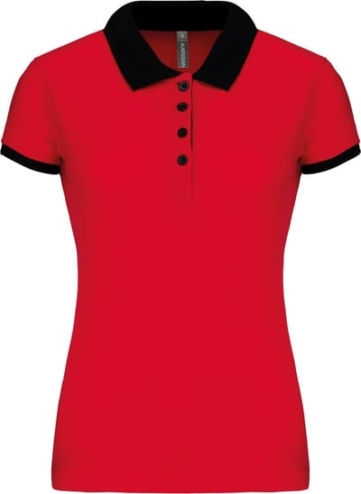 Kariban Piqué-damespolo tweekleurig K259 - Red / Black - XXL