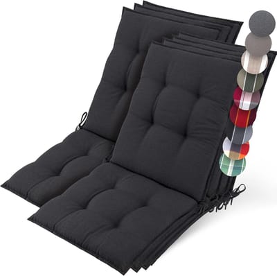 Beautissu Sun-NL – Set van 7 Premium Lage Rugleuning Kussen 100x50 cm - UV-bestendig & 8cm Dik Kussen Tuinstoelkussen Antislip Bevestigingsbanden – Stevige Stof Antraciet Gestreept