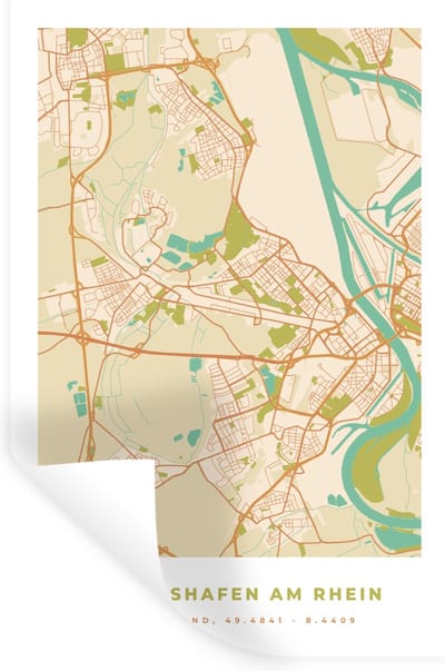 Muurstickers - Sticker Folie - Kaart - Ludwigshafen am Rhein - Vintage - Plattegrond - Stadskaart - 20x30 cm - Plakfolie - Muurstickers Kinderkamer - Zelfklevend Behang - Zelfklevend behangpapier - Stickerfolie