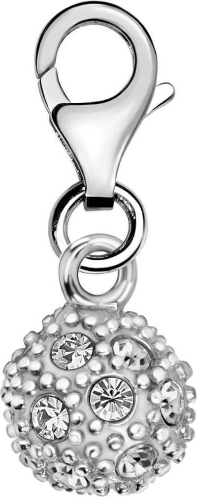 Quiges – Charm – Hanger - 3D Zirkonia Bal - Verzilverd - karabijnslot - geschikt - voor - Bedelarmband - QHC116