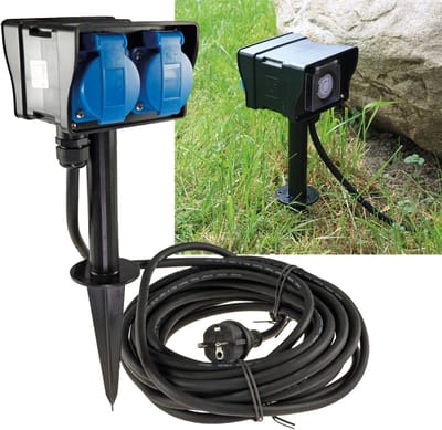 Tuinstopcontact met grondpin, 2-voudig IP44, 10m kabel, timer