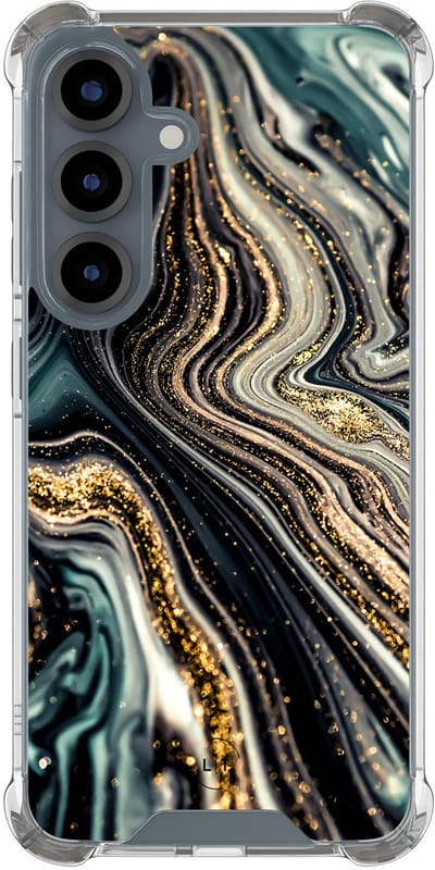 Shockproof hoesje - Geschikt voor Samsung Galaxy S25 - Marmer swirl - Extra sterke case - TPU/polycarbonaat - Marmer - Multi, Transparant