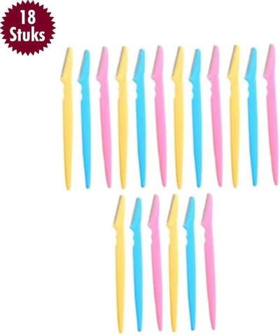 T.4.E. wenkbrauw scheermesjes - 18 Stuks - Voordelig - Scheermesje - Haar mesje - Hygiëne - wenkbrauw trimmer- haar epilator - Pijnloos haar verwijderen - Verschillende kleuren - goedkoop - 14.5 X3.8cm - multifunctioneel mesje - haar trimmer