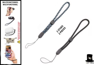Bob Online ™ - 2 Stuks (Blauw & Zwart) – Multifunctioneel Verstelbaar Polskoord – Verstelbare Pols Lanyard – Telefoonkoord – Camera Polskoord – USB-Stick Polskoord – AIRPODS Houderkoord – Zaklampkoord – 2 Pcs (Blue & Black) Multifunctional Adjustable