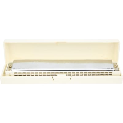 Harmonica Professionnel Diatonique Clé de Do Couvercle en Acier Inoxydable 24 Trous blanc