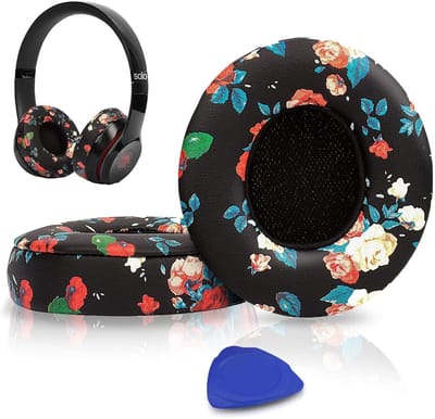Vervangende oorkussens Geschikt voor Beats Solo 2 en Solo 3 draadloze on-ear hoofdtelefoons, Solo2 Solo3 oorkussens in zacht proteïneleer met extra dikte - Zwart met print