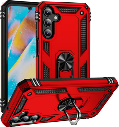 Hoesje Geschikt voor Samsung Galaxy S24 FE hoesje - Hybrid Armor Anti-Shock hoes - Arara Ringhouder TPU backcover - Rood