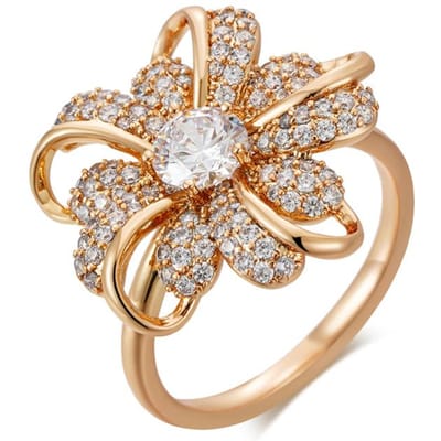 Bagues en Cristal Fleur Doré Rose pour Femmes Pleinement Brillantes Zircon Naturel Accessoires Modernes Quotidien Bijoux Fins 10 beige