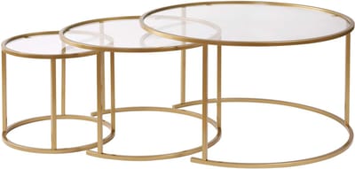 Asir - Salontafelset - Goud, transparant - 100% gehard glas - 80 x 80 x 43 cm