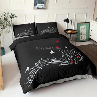 Muzieknoot Beddengoedset Zwart Wit 3d Dekbedovertreksets Dekbed Bedlinnen Twin Queen King Eenpersoonsmaat Muziekinstrument Piano Au Queen 210x210cm