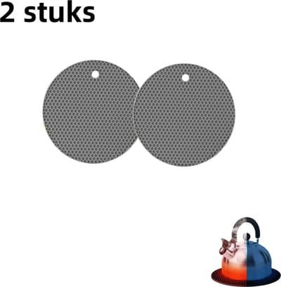 2-delige honingraat siliconen placemat - Anti-verbranding en antislip isolatiemat - Home Kitchen Siliconen tafelmat Gemakkelijk schoon te maken - 18 cm rond - Grijs