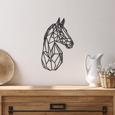Geometrische Wanddecoratie Paard - Geometrische Muurdecoratie Paard - Geometrisch Paard - Muurdecoratie Hout - Wanddecoratie Hout - Muurdecoratie Woonkamer - Wanddecoratie Woonkamer - Wanddecoratie Industrieel - Wanddecoratie Dieren - 47.5 x 29 cm