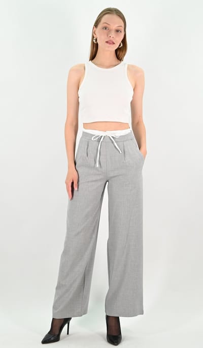 YesMooi - Wijde broek met Dubbele Tailleband - Grijs - S (36)