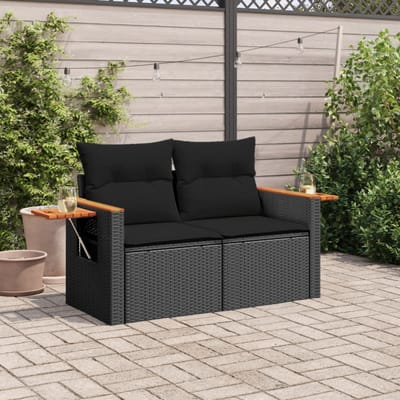 vidaXL - Tuinbank - 2-zits - met - kussens - poly - rattan - zwart