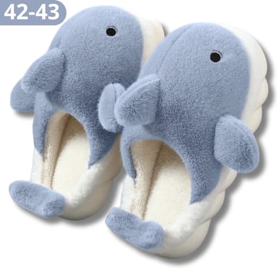 Bovista Pantoffels - Sloffen - Slippers - Warme Pantoffels - Dames - Heren - Pluche - Maat 40 en 41 - Haai - Blauw