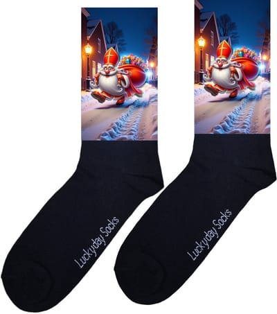 LuckyDay Socks - Grappige Sint Cadeaus voor Dames en Heren - One Size Sokken met Tekst - Huissokken - Sinterklaas sokken - Geschenk Vrouwen, Mannen , Moeder, Mama, Papa, Vader, Vriend, Vriendin, Zus, Broer, Oma, Opa - Origineel Cadeau Volwassenen