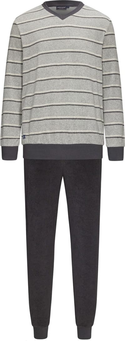 Pastunette Badstof Heren pyjama - Grey Stripes - S - Grijs