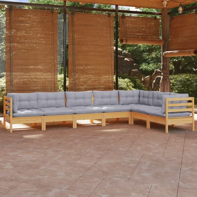 vidaXL - 7-delige - Loungeset - met - grijze - kussens - grenenhout