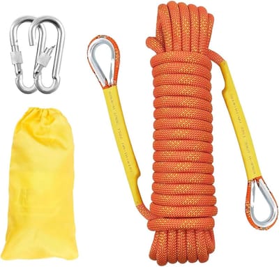 Klimtouw van 25 meter in oranje kleur, 8 mm dik met haak - ideaal voor klimmen, avontuurlijke activiteiten en outdoor gebruik