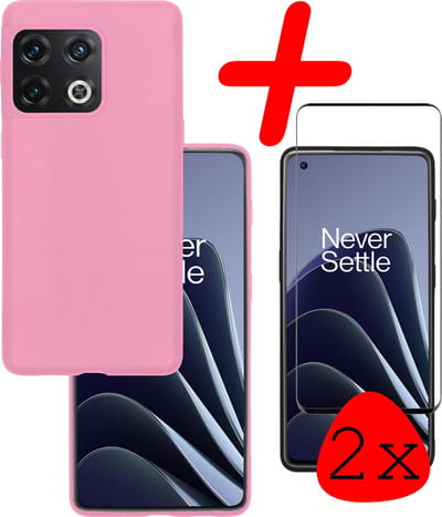 Hoesje Met 2x Screenprotector - Geschikt voor OnePlus 10 Pro - Sterk & Shockproof - Back Cover - Siliconen Case - Telefoon Hoes - Lichtroze