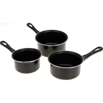 Excellent Houseware Drie-delig Stalen Steelpan Set - Antiaanbaklaag, Zwart, 14 cm - Geschikt voor alle Kookplaten