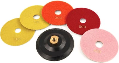 HBM 125 mm 6-delige diamant polijstschijvenset met M14 opnamepad