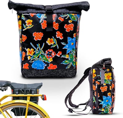 Waterdichte Fietstas Rugzak voor Dames - 2-in-1 Fietsbagagedrager Tas met Bloemenprint