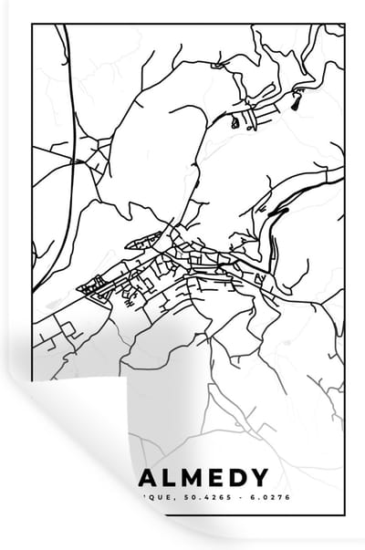 Muurstickers - Sticker Folie - Plattegrond – Malmedy – Zwart Wit – Stadskaart - Kaart - België - 20x30 cm - Plakfolie - Muurstickers Kinderkamer - Zelfklevend Behang - Zelfklevend behangpapier - Stickerfolie